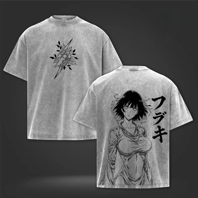 Hot Anime ONE PUNCH MAN Fubuki Graphic Tee Men Women Clothing Washed Cotton Tshirt Casual T-shirt Harajuku Male Vintage T Shirt