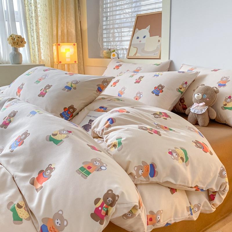 Small Fresh Washed Cotton Four-piece Set, Bedding Quilt Cover, Dormitory Single Bed Three-piece Set