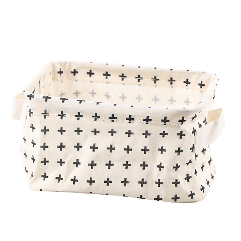 Cotton Linen Desktop Storage Basket Sundries Storage Box with Handle Linen Desk Container