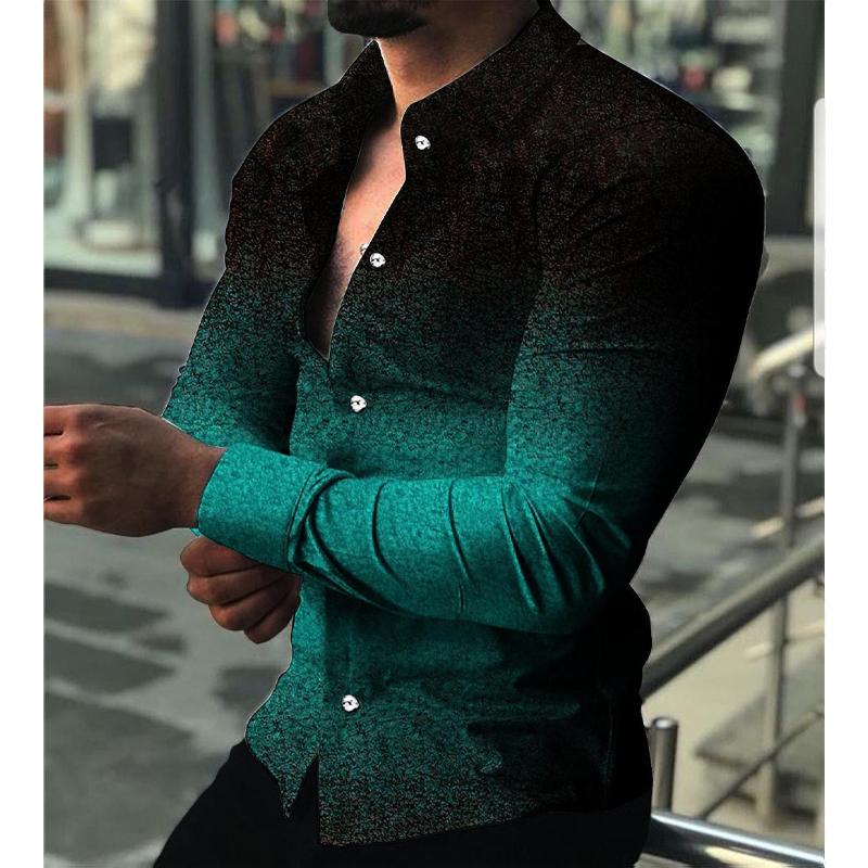 Men Ombre Gradient Tone Slim Long Sleeve Shirts