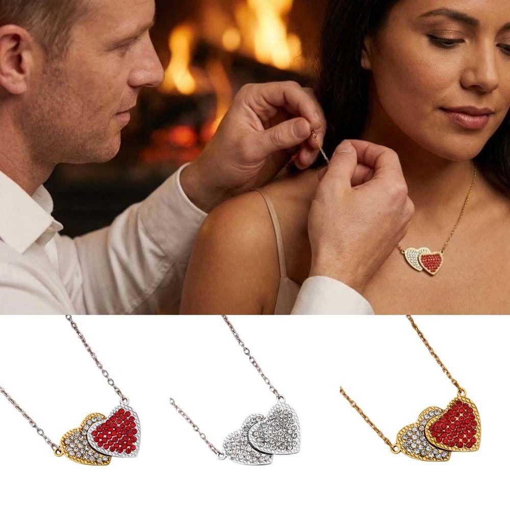 Magnetic Love Heart Pendant Necklace Rhinestone Heart Necklace Valentine's Day Gift