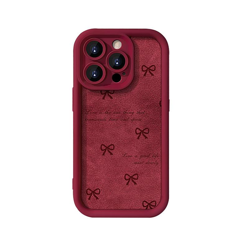 Bow Lanyard Suitable for Apple 15PRO Mobile Phone Case 14 Silicone Lambskin 13 Fine Hole Anti-fall 12 New Year 7/8