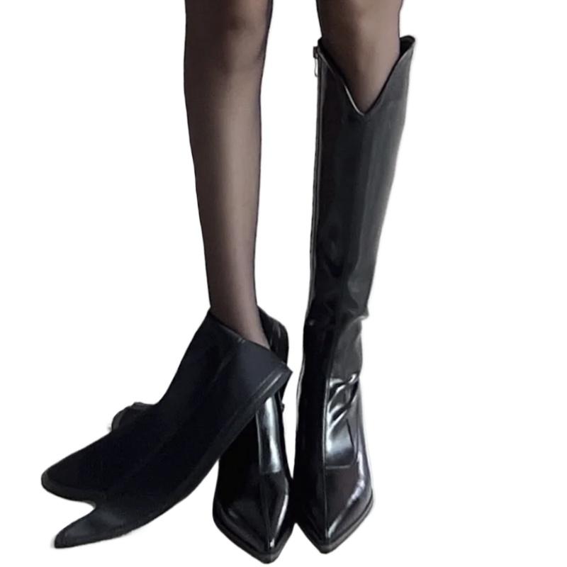 Fashion New Style Women's Designer Winter High Boot Fashion Pointed Toe Long Boots Shoes Ladies Elegant Square Heel Women's Knight Boots