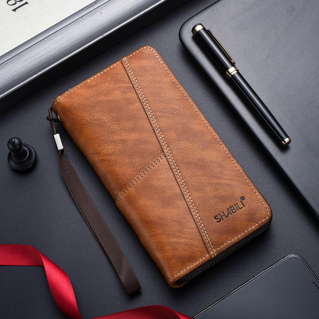 Herren Langes Leder-Reißverschlussportemonnaie – Multifunktionale Kartenhalter & Clutch mit großer Kapazität und mehreren Kartenfächern