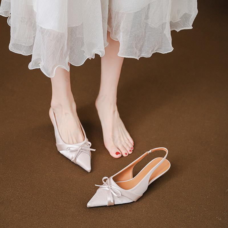 Women High Heel Sandals Summer New Elegant Butterfly-knot Fashion Pointed Toe Pumps Outdoor Non Slip Shallow Slingbacks Heels