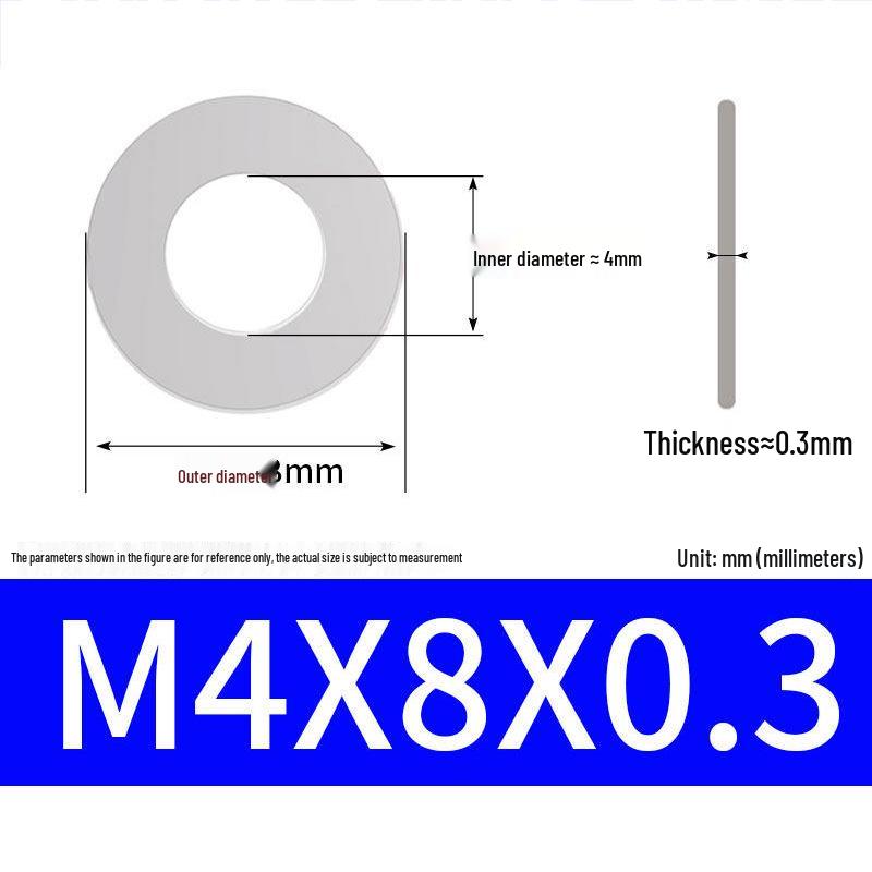 304 Stainless Steel Ultra-Thin Flat Washer, Thickness: 0.1/0.2/0.3/0.4/0.5 Mm, Sizes M1-M8