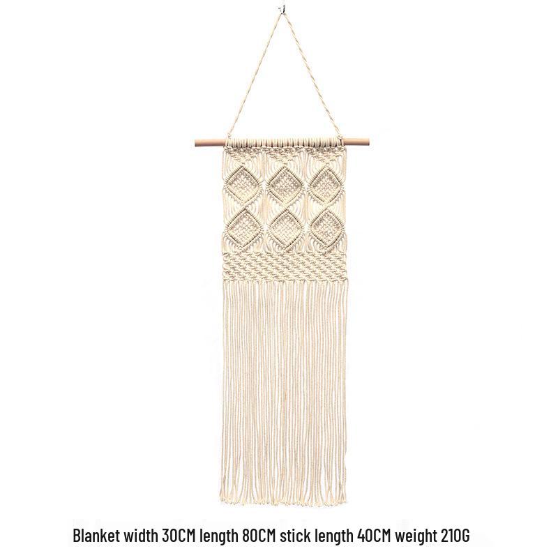 Bohemian Handwoven White Cotton Rope Tapestry - Retro Style Decorative Wall Hanging for Bedroom or Home