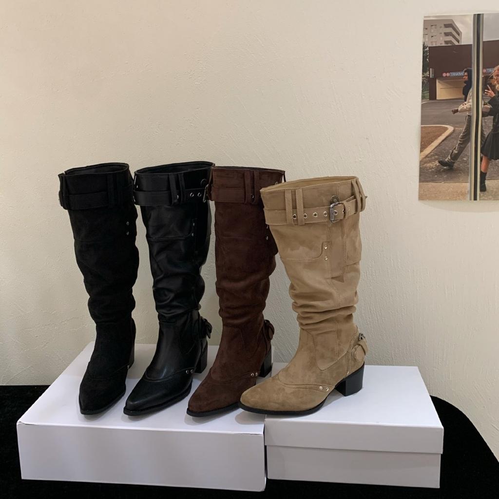 Coarse heel French pointed western cowboy boots women's boots new tall stacking boots