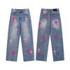 Unisex Cro Cross Skinnlapp Vasket Denim Jeans - Par Street Style Løs Passform Lange Bukser
