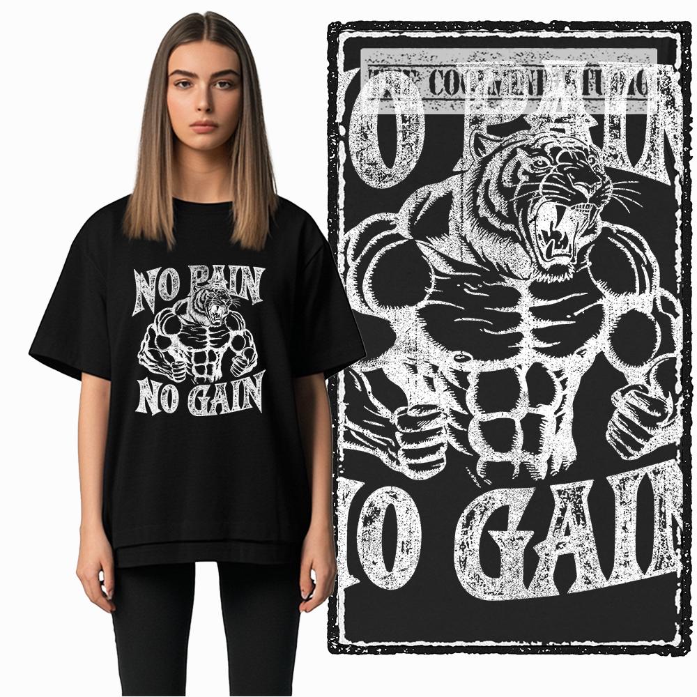 Coolmind Z1063 100% Cotton no pain no gain tiger Exclusive Graphic Men T shirt Cotton men tshirt for men tee shirt