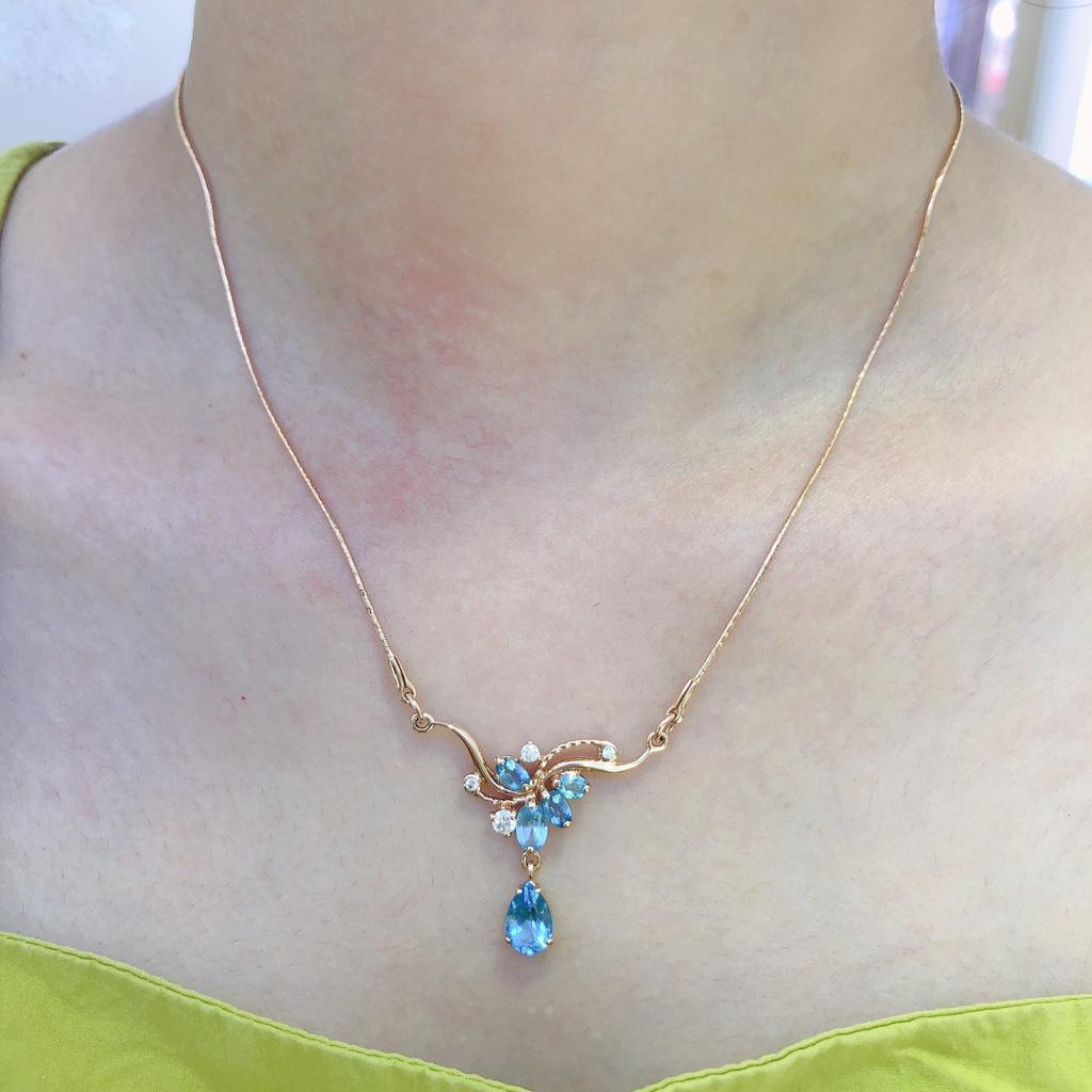 Purple Gold Blue Topaz Necklace Fashionable Rose Gold Plated Water Drop Flower Collarbone Chain