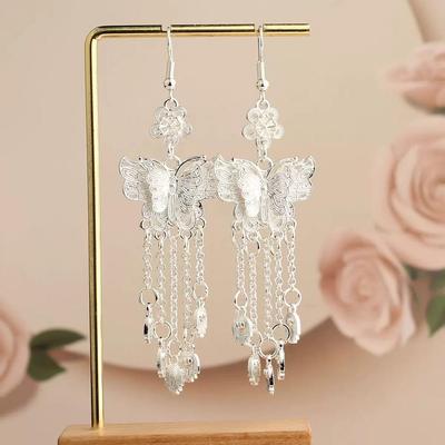 Ethnic Peacock Earrings, Miao Silver, Yunnan Guizhou Travel, Convertible To Tassel Ear Hooks or Refrigerator Magnets.