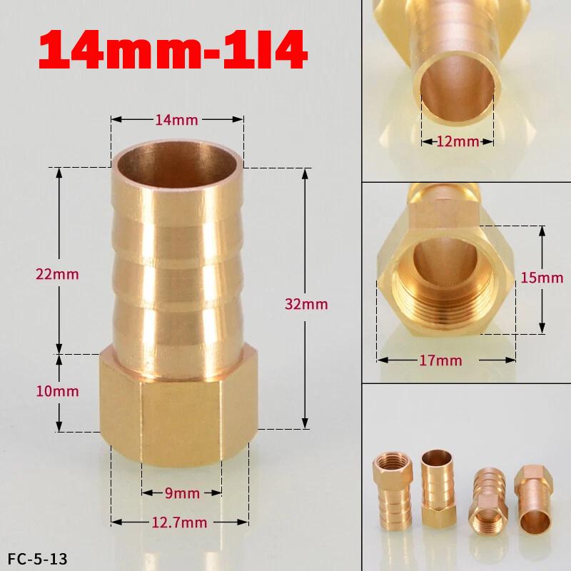 Hongtu Brass Female Thread Hose Connector - 1/8" 1/4" 3/8" BSP, 6-18mm Barb Tail End Fitting (Copper Adapter/Coupler)