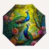 1pc Two Peacocks in Flowers Cartoon Umbrella, Portable 3-Fold Compact Umbrella, Suitable for Camping, Hiking and Travel, Ideal Easter Birthday Gi