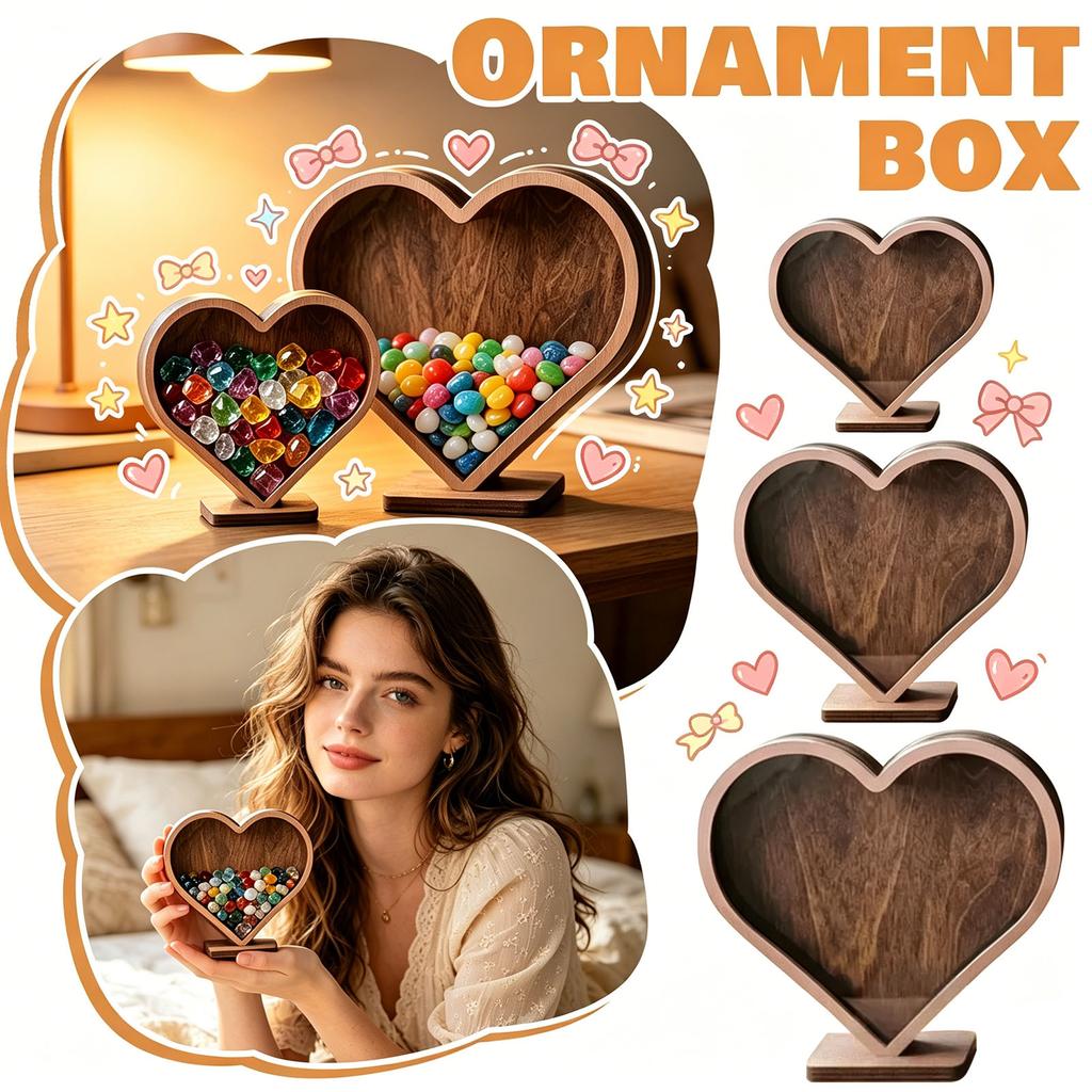 Heart Shaped Wooden Storage Box - Decorative Display for Home Shelf