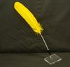 2 Set Pack Japanese Processed Turkey Feather Brass Disc Pen Transparent Acrylic Pen Stand with Black Pen Holder Yellow Feather + Q-S5P2WT-2-Y