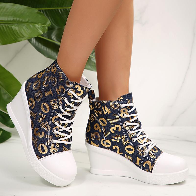 Fashion Letter Printing Wedge Sneakers for Women Fashion High Top Casual Sports Shoes Woman Non Slip Lightweight Walking Shoes Plus Size