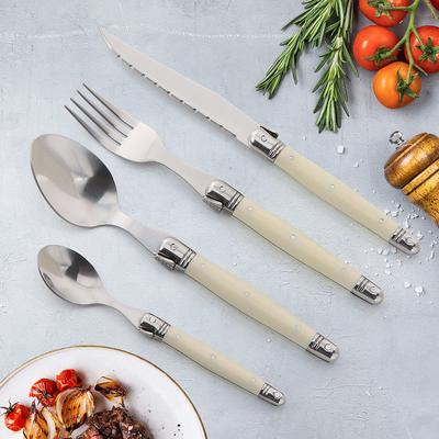 4/6/24Pcs Laguiole Cutlery Set Steak Knives Forks Soup Spoons Teaspoons Ivory White Color Flatware Stainless Steel Tableware Set