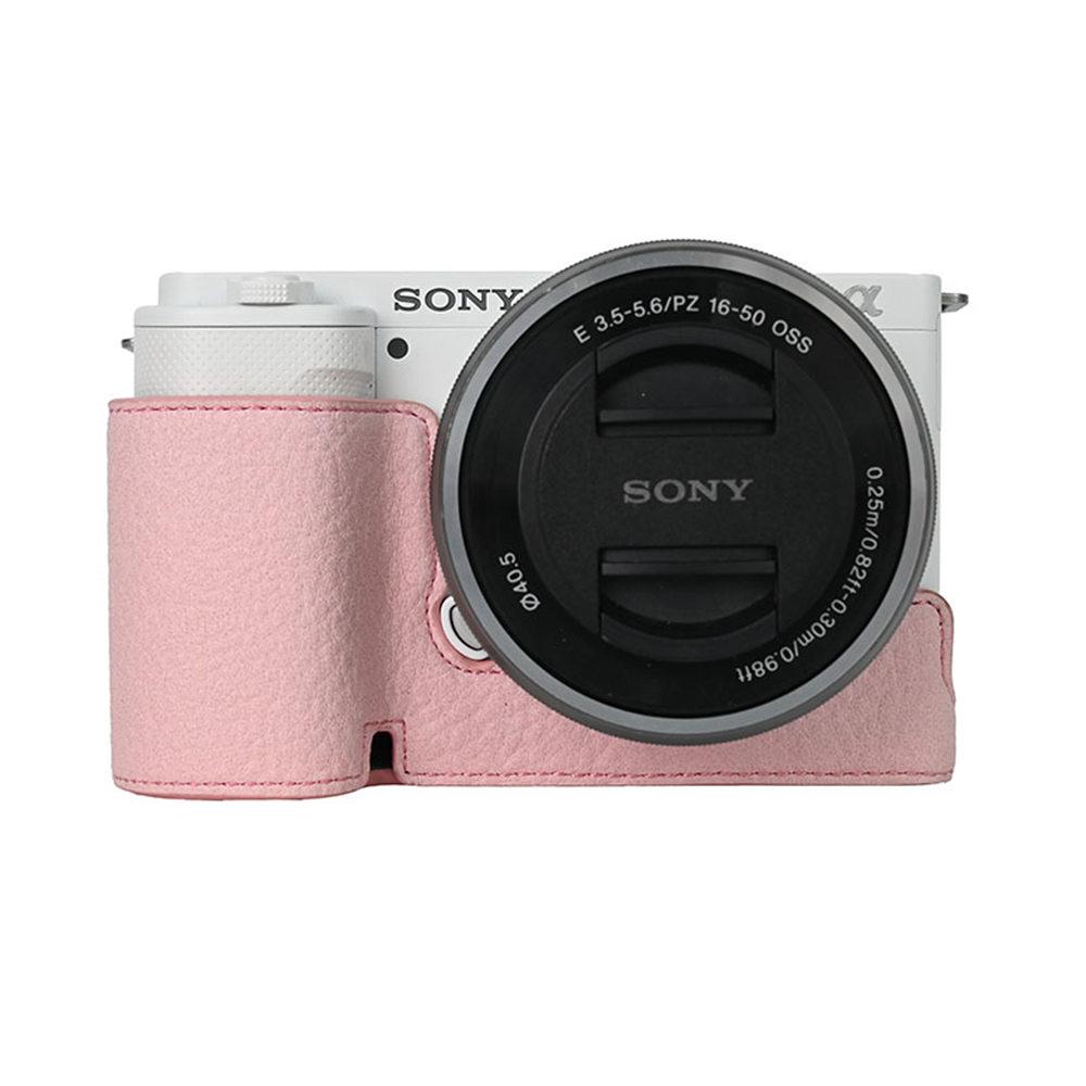 ZVE10 Skórzany PU Pokrowiec na Połowę Korpusu Aparatu dla Sony ZVE10 ZV-E10 Magnetyczna Otwierana Pokrywa Spodu