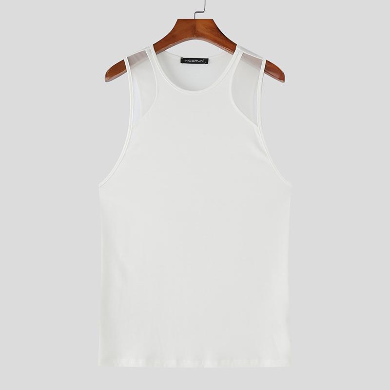 

INCERUN Men Sleeveless Mesh Sheer Patchwork Stretch Casual Fitted Tank Tops 3XL белый