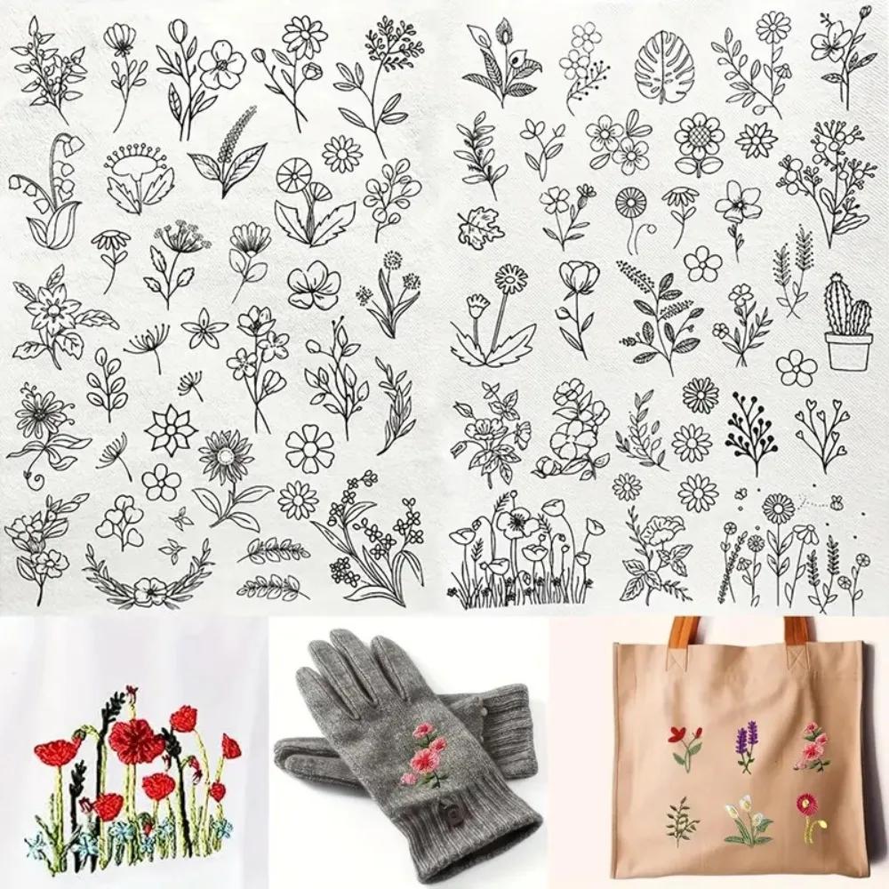 2Sheets Flowers and Leaf Designs Stitching Embroidery Paper DIY Handmade Embroidery Hand Sewing Stabilizers Sewing Supplies