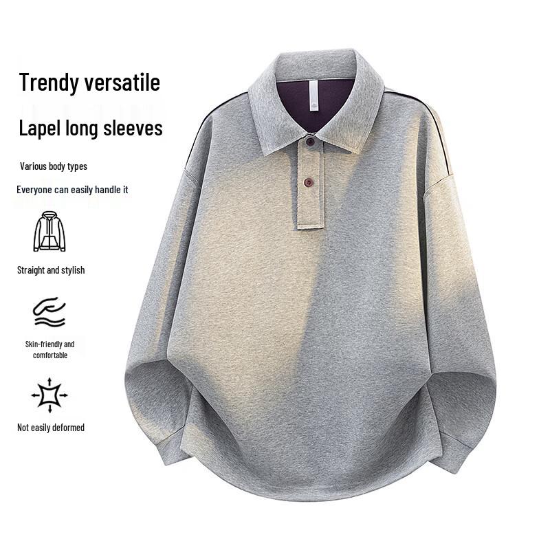 VUUG Men's Casual Loose Long Sleeve Polo Sweatshirt