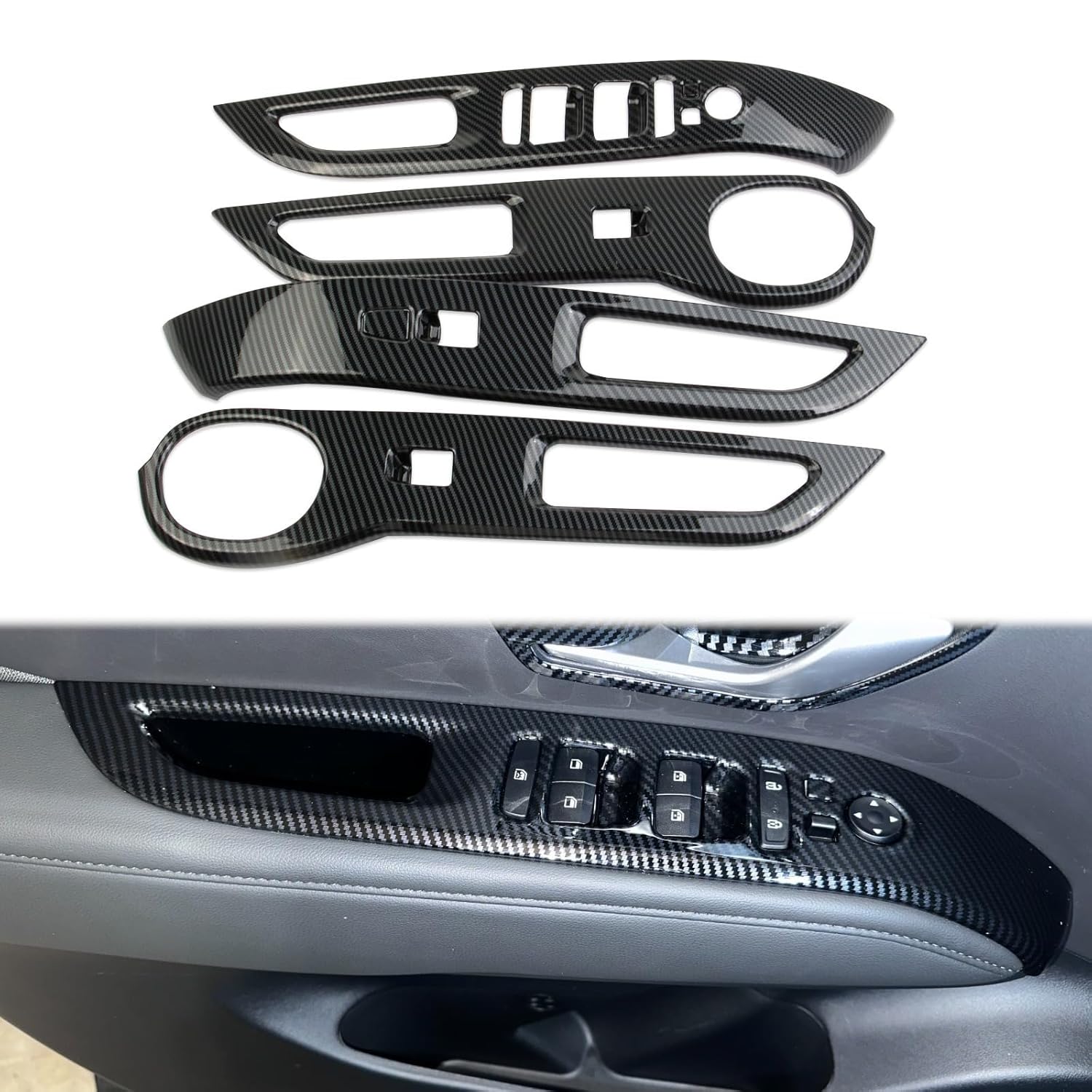 

Korlot Carbon Fiber 4-Door Window Lift Trim Switch Panel Cover Trim for Hyundai Santa Cruz 2022-2024