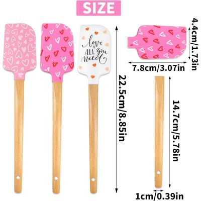 3-pack silikonspatlar med trähandtag Värmebeständiga bakspatlar med rosa sidenbandsrosetter för bakning matlagning