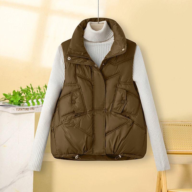 Fashion Short Down Cotton Vest Korean Style Stand Collar Loose Sleeveless Jacket for Autumn Winter