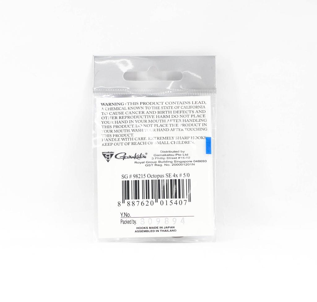 Gamakatsu Octopus Hook SE 4x Nano Alpha Size 5/0, 6 Per Pack (5407)