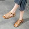 Women's Leather Hollow Out Flat Sole Peep Toe Sandals Soft Sole Non Slip Summer New Lightweight Velcro Outdoor Beach Sandals