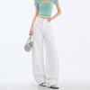 Spring Summer Off White Full Star Rhinestone Floor Saber Cut Denim Pants For Women Casual Pants Oversize Denim Trousers