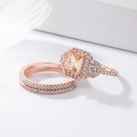 2Pcs/Set Ladies Rings Shiny Faux Crystal Rose Golden Alloy Ring Elegant Jewelry Accessories Fashion Micro-Inlaid Square Rhinestones Rings Engagement