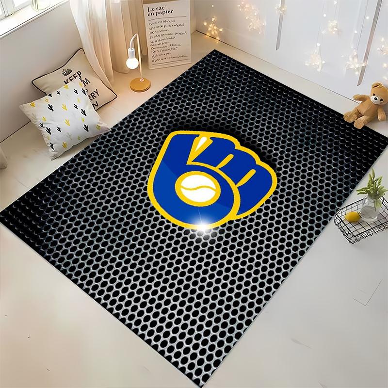 Blue and Yellow Baseball Glove Logo Design Non-slip Rug Suitable for Living Room and Bedroom Sofas.