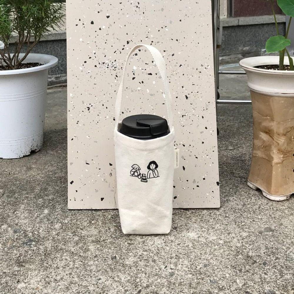 Canvas Insulated Cup Cover Traveling Handheld Bag Reusable Milk Tea Tote Bag