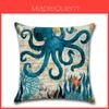 Elegant Marine Ocean Cushion Cover With Flax Linen For Home Sofa Decor