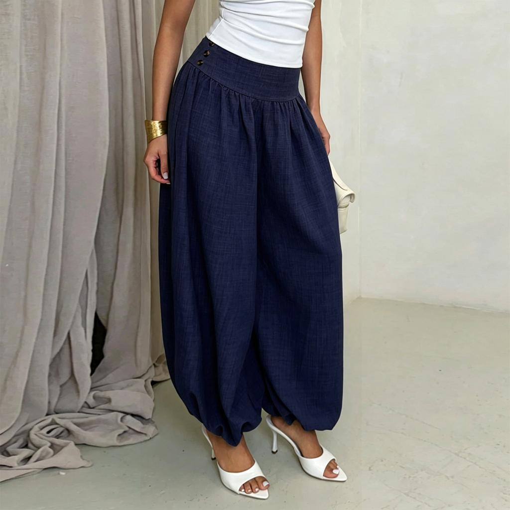 Women Loose Fit High Waist Lantern Pants Casual Homewear Harem Trousers Wide Leg Comfortable Bottoms