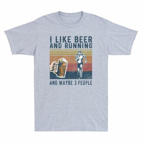 I Like Beer And Running And Maybe 3 People Funny Valentine T-shirt Retro Men Tee M