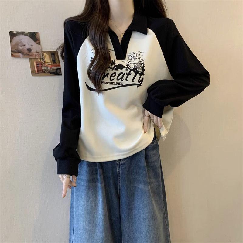 

Women s Plus Size Retro Raglan Sleeve Hoodie with Polo Collar - Slimming, Loose Fit, Spring & Autumn Fashion Medium чорний