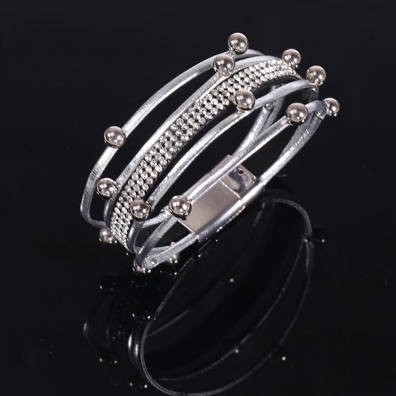 Pearl Pu Leather Bracelet Women, Fashion Magnet Buckle Bracelet Bracelet Bracelet Bracelet Multi-Layer Leather Bracelet