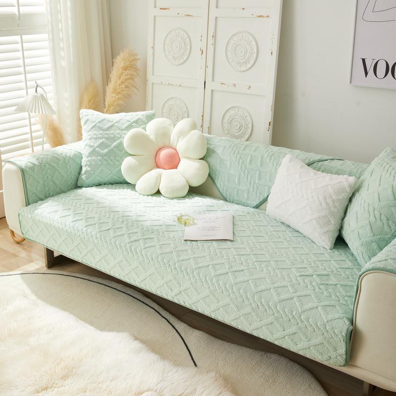 Warm Plush Sofa Cover Solid Colour Jacquard Velvet Living Room Sofa Cover Non-Slip Thickened Sofa Cushion Armrest Back Towel
