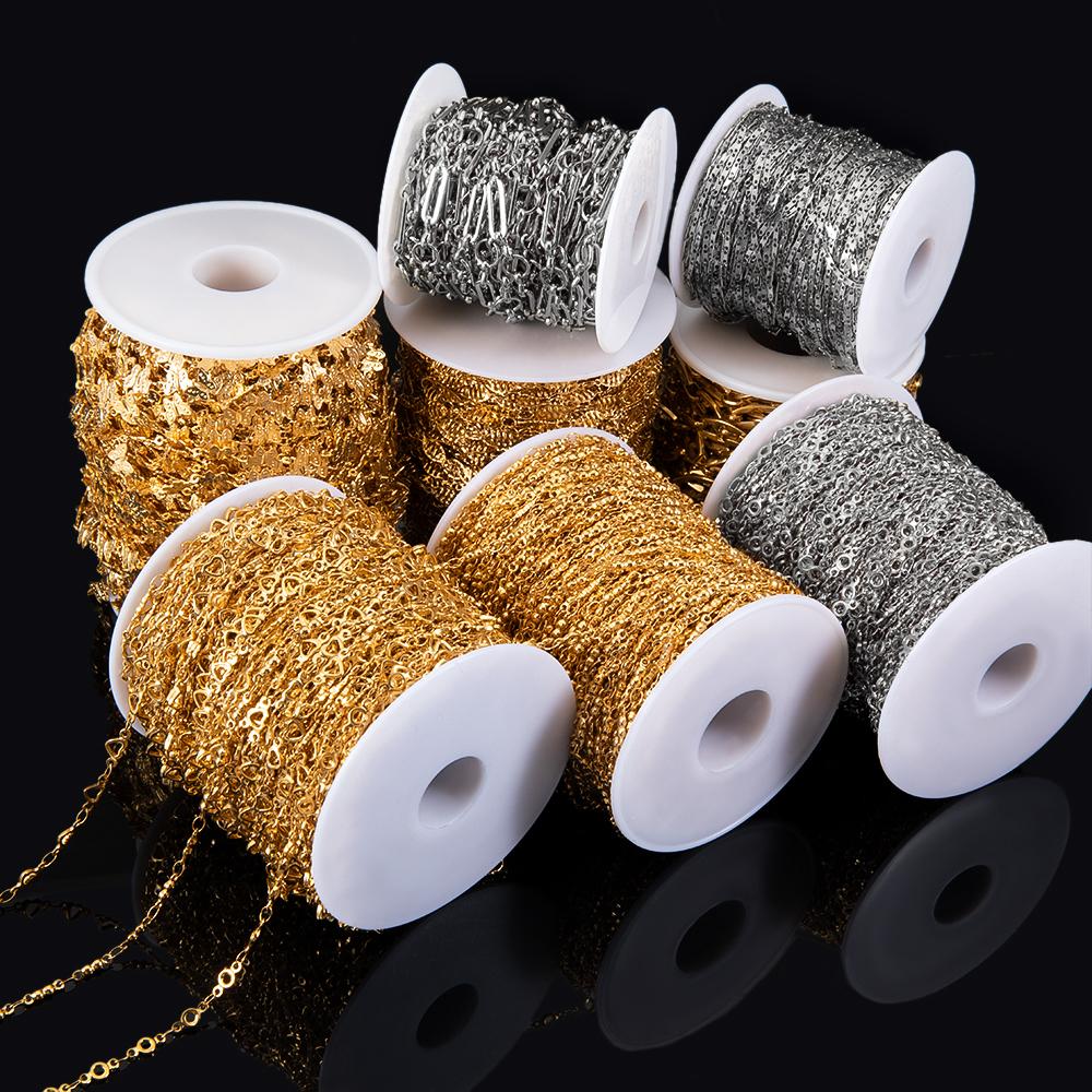 1Meter Multi Styles Stainless Steel Gold Color Silver Color Link Chain Bulk Chains DIY Necklace Jewelry Making Wholesale No Fade