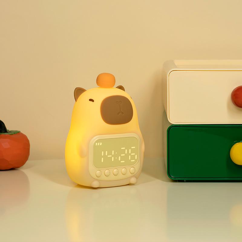 Rechargeable Capybara Silicone Alarm Clock & Dimmable Night Light LED