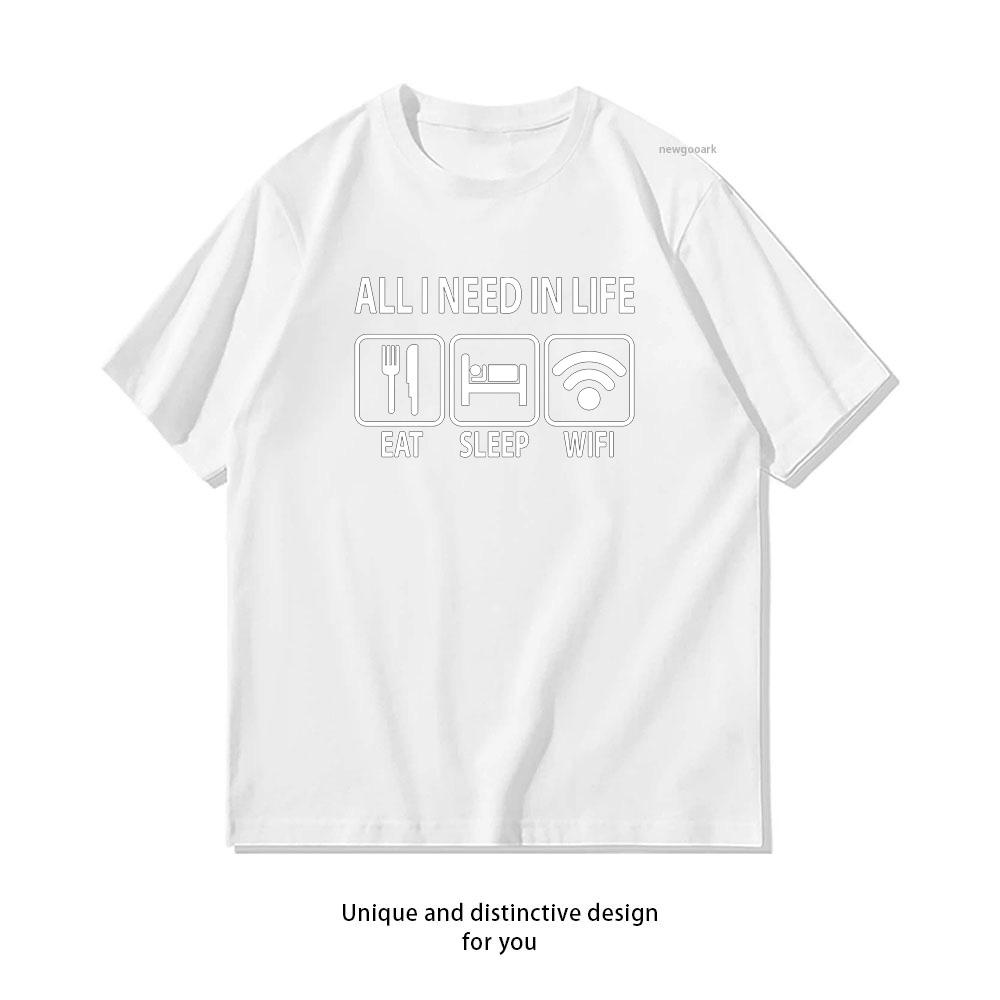 Funny Slogan Food Pizza Sleep WiFi Tshirt Woman Man Summer Oneck Breathable Graphic T Shirts Casual Outdoors Tops Tee S