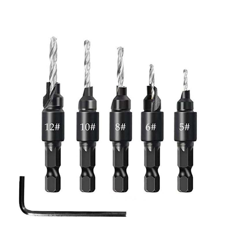 Titanium-Plated Hex Shank Countersink Drill Bit Set for Woodworking Hole Enlarging