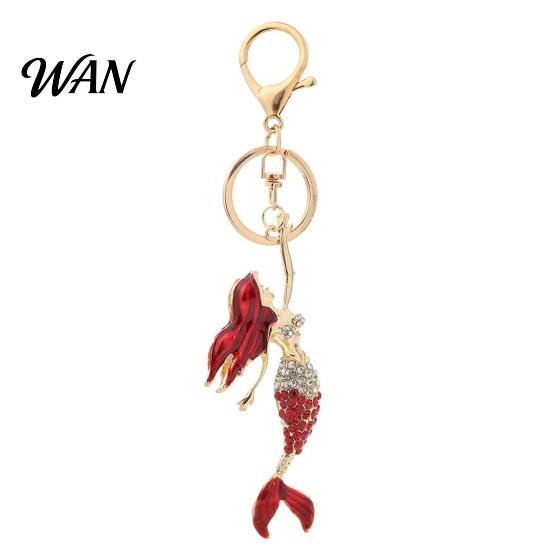 Versatile Keychain Accessory Pendant Sparkling Rhinestones Inlaid Mermaid Design Key Holder Festival Souvenir Gift with Lobster Clasp Lightweight