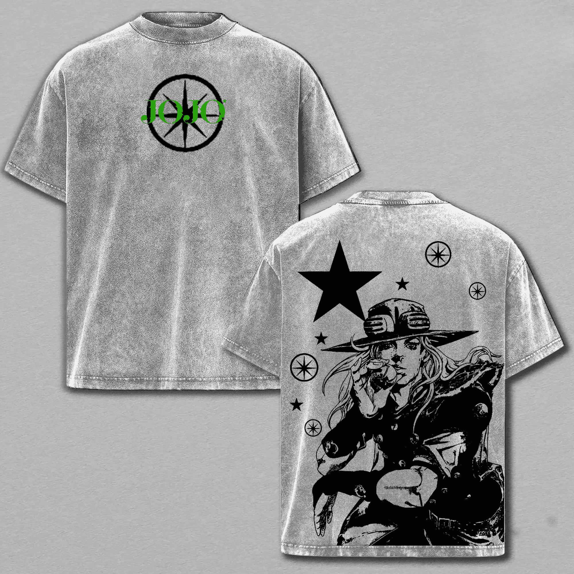 

Gyro Zeppeli JoJo s Bizarre Adventure T-shirt Vintage Y2k Washed T Shirt Summer Short Sleeve Pure Cotton Tees Tops Men Clothing S серый