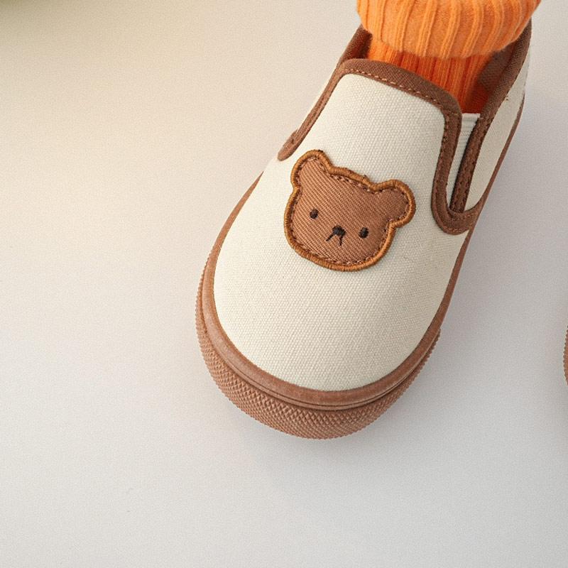 Children Canvas Shoes Girls Cute Cartoon Bear Print Casual Shoes Boys Slipon Soft Sole Sneakers Size
