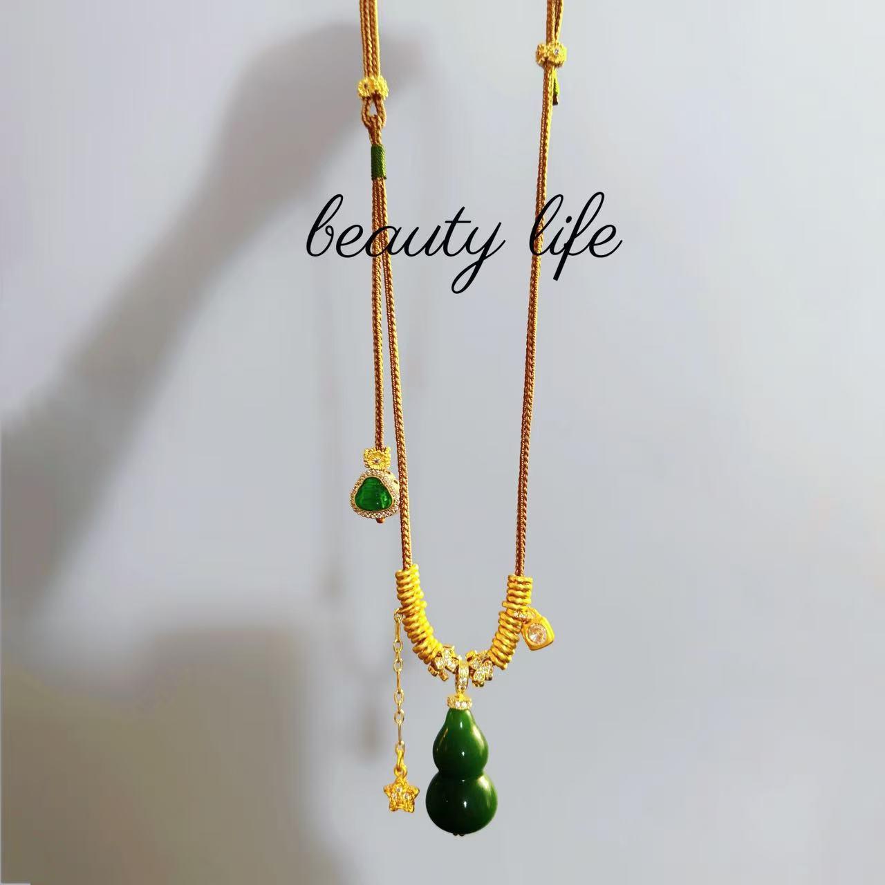 Китайское ретро ожерелье с кисточкой в виде тыквы из нефрита и Будды для женщин