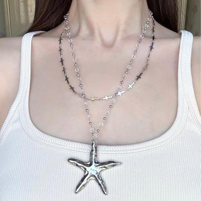 1pc Fashion New Double Layer Star Sweater Chain Long Necklace